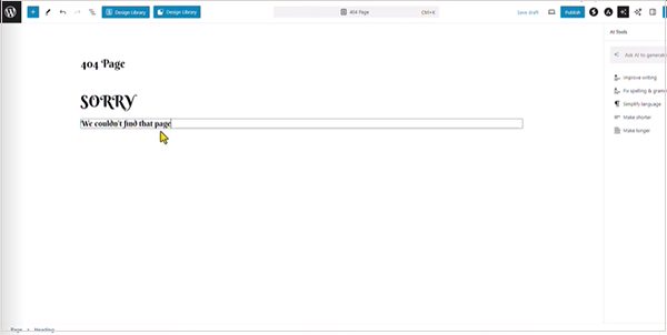 Custom 404 page with SORRY and a message "We couldn’t find that page"