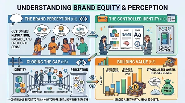 Shows key elements of brand identity