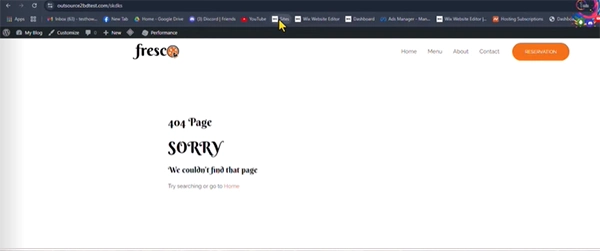 a custom 404 page shown with a SORRY message
