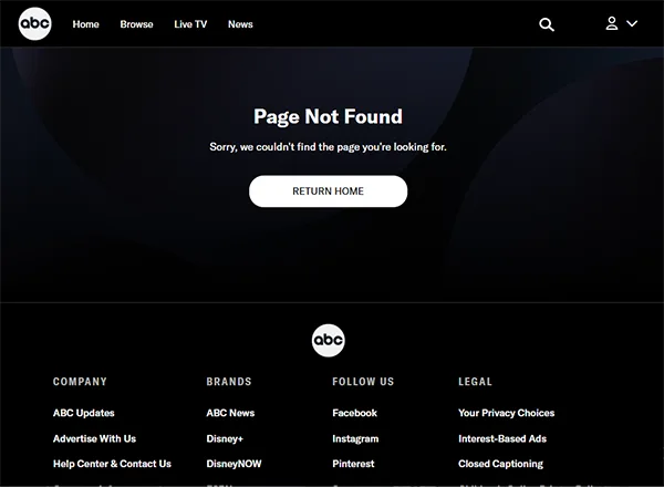 an interface showing the custom 404 error page